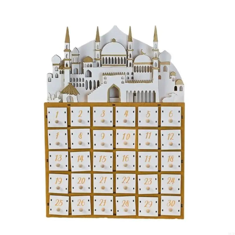 587F Eid Ramadans Countdown Calendar with LED Light and 30 Small Drawers Advent Decors for Islamics Parties Celebration