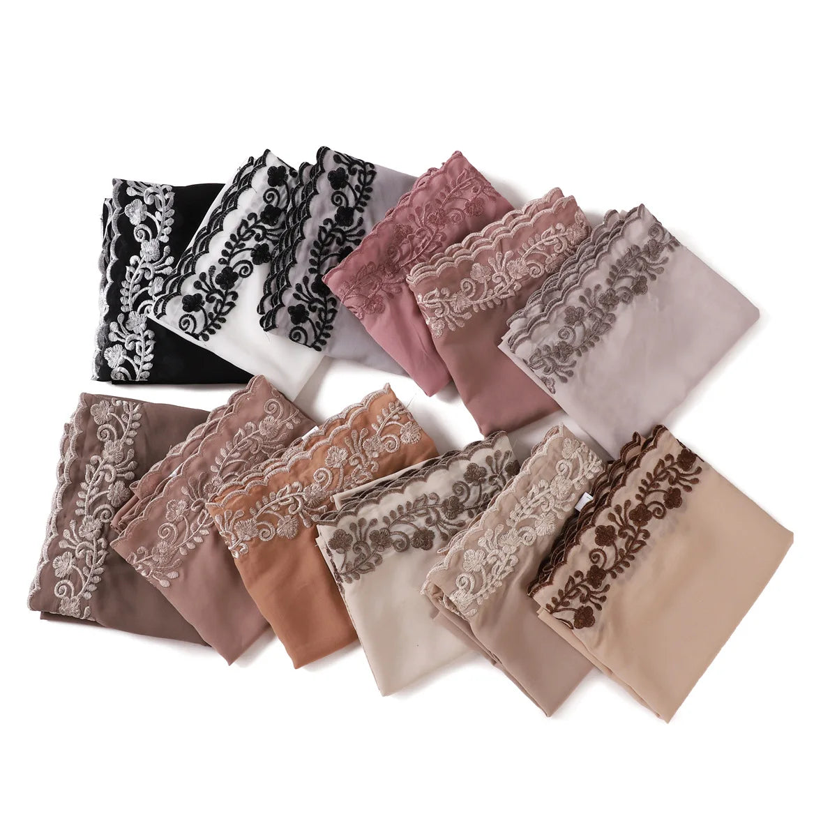 Embroidery Lace Chiffon Hijabs for women Vine Heavy Pearl Industry Edge Long Scarf Light Scarf Headscarf Shawl Turban Ramadan