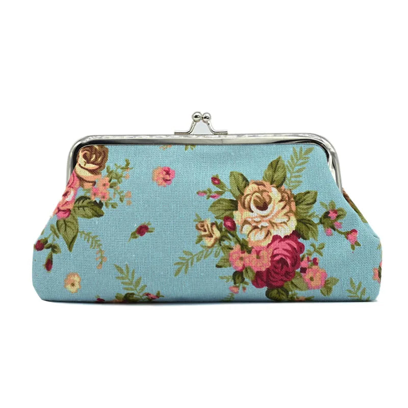 Women's Vintage Floral Pattern Coin Purse, Kiss-Lock Clutch Purse, Lightweight Wallet