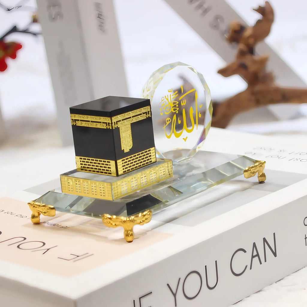 Muslim Crystal Gilded Kaaba Model Kits Muslim Showpiece Islamic Architecture Handicraft Home Vehicle Decor Islamic Building Gift