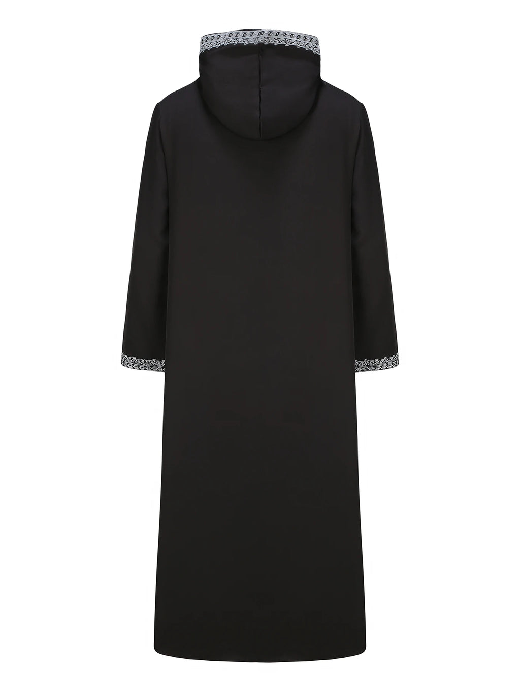 Moroccan Long-Sleeved Embroidered Hood Thobe Muslim Man Abaya Islamic Loose Fit Polyester Elastane Fashion Jubba Thobe for Adults