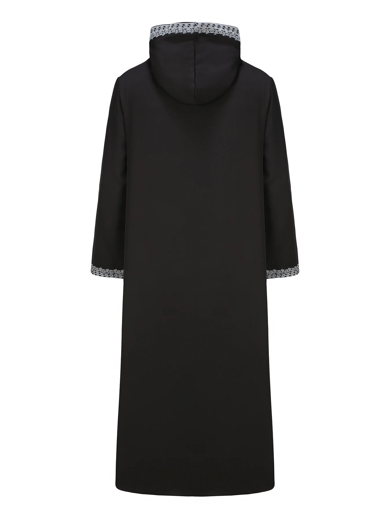Moroccan Long-Sleeved Embroidered Hood Thobe Muslim Man Abaya Islamic Loose Fit Polyester Elastane Fashion Jubba Thobe for Adults