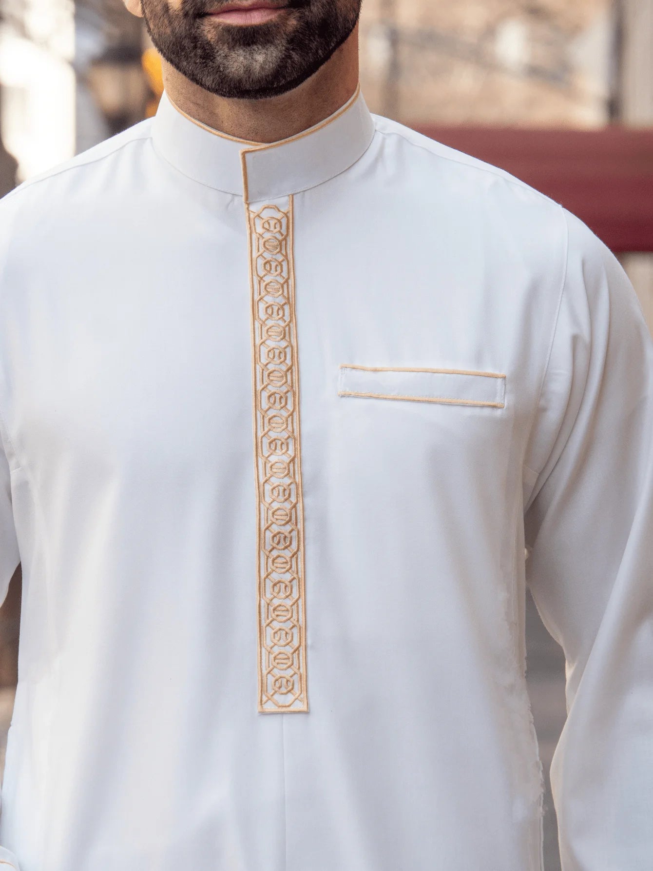 Luxury Men's Islam Muslim Arab Long Sleeve Embroidered Stand Collar Thoberobe Casual Style Polyester Elastane Jubba for All Seasons