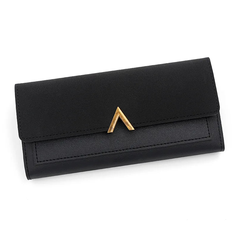 New Korean version women's wallet long V-shaped buckle three fold wallet for women, hand-held bag, change card bag