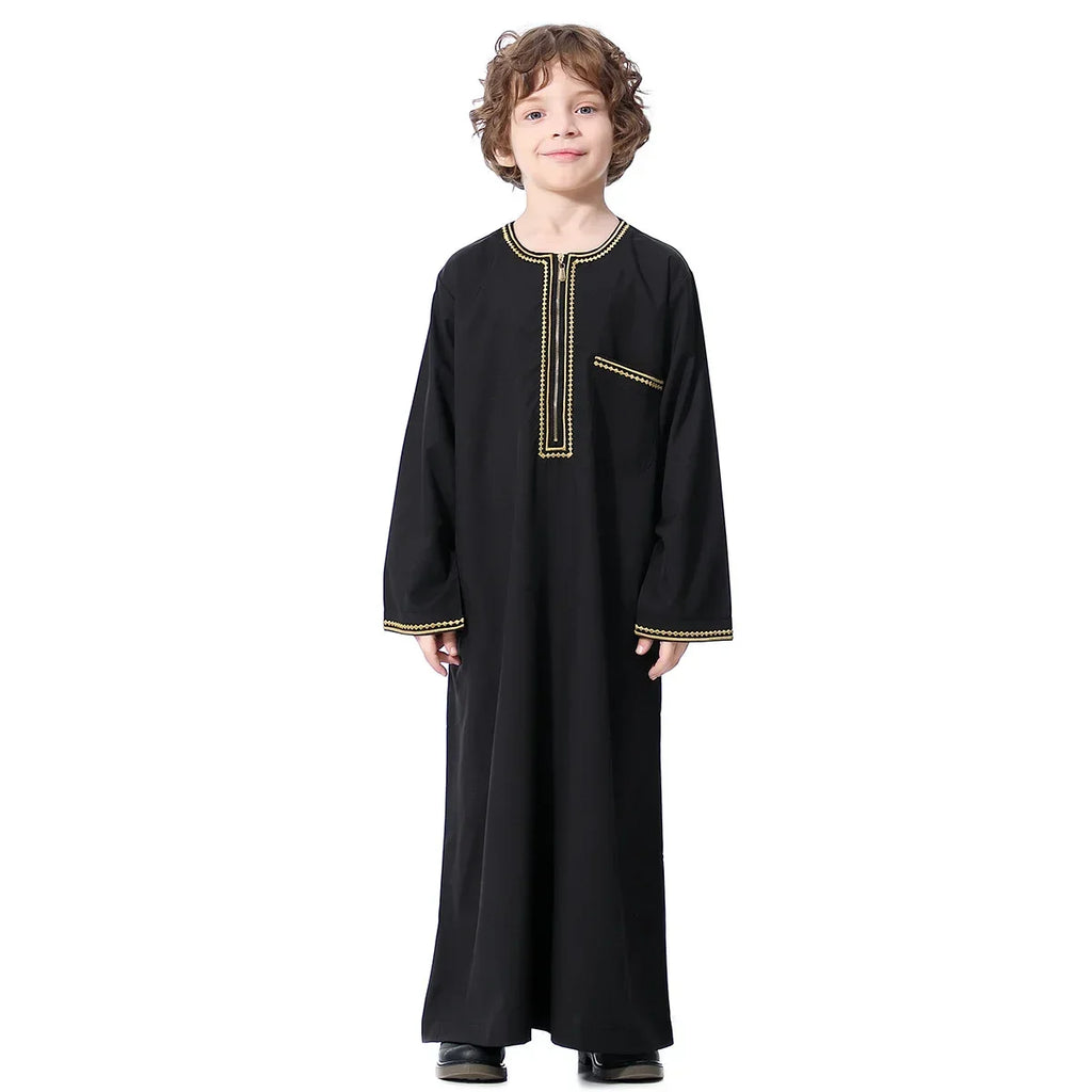 Muslim Saudi Arab Boys Robe Kids Abaya Kaftan Prayer Islam Ramadan Clothing Long Sleeve Thobe Middle East Teenage Dress Dubai