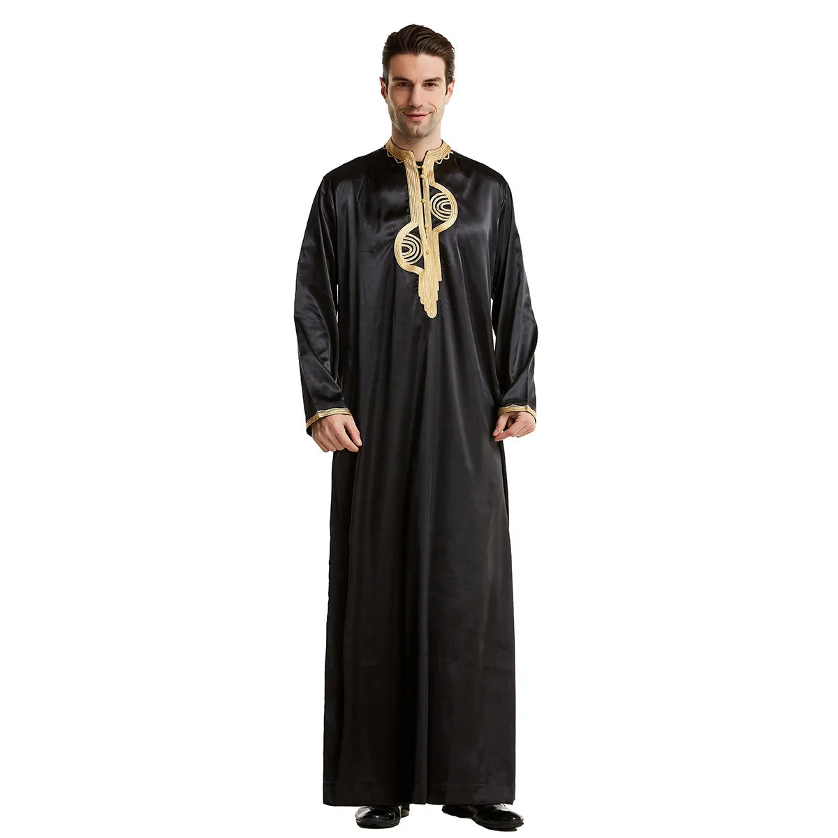 Men's Fashion Embroidered Long Robe Muslim Jubba Thobe Stand Collar Long Sleeve Daily Wear Polyester Spring Autumn
