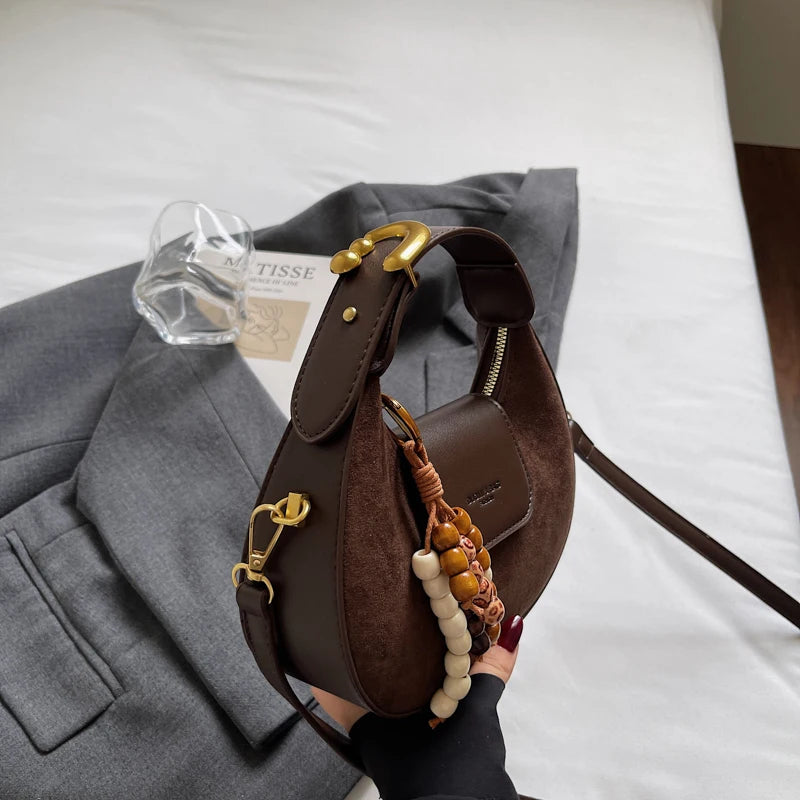 LEFTSIDE Retro PU Leather Small Saddle Bag Winter Shoulder Bag Luxury Crossbody Bag Females Luxury Handbags and Purses