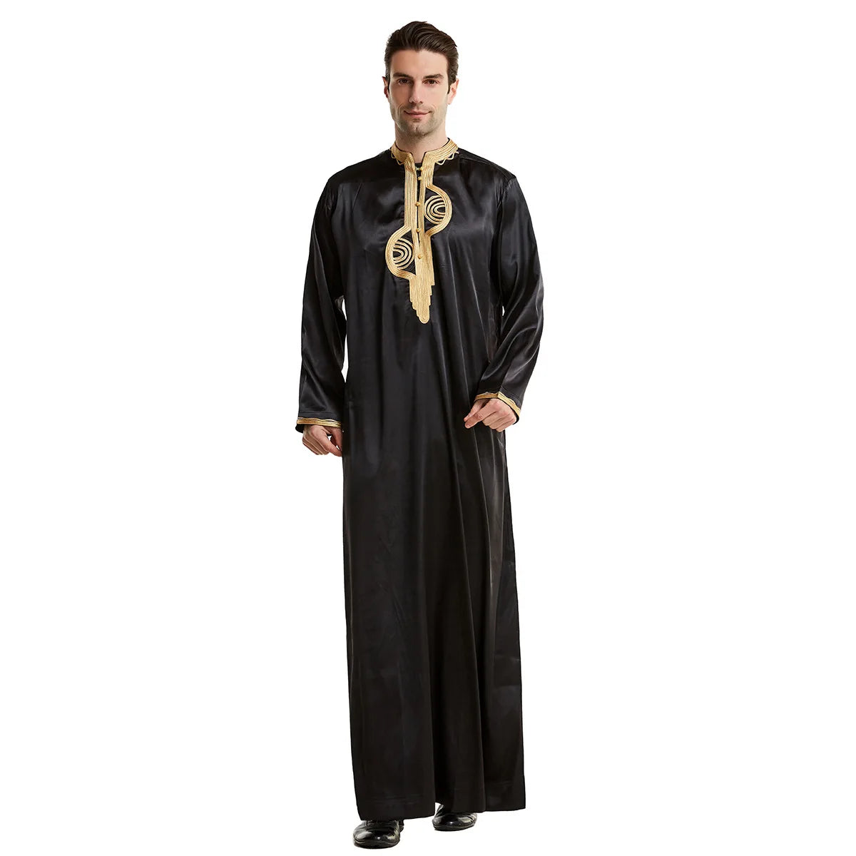 Men's Fashion Embroidered Long Robe Muslim Jubba Thobe Stand Collar Long Sleeve Daily Wear Polyester Spring Autumn