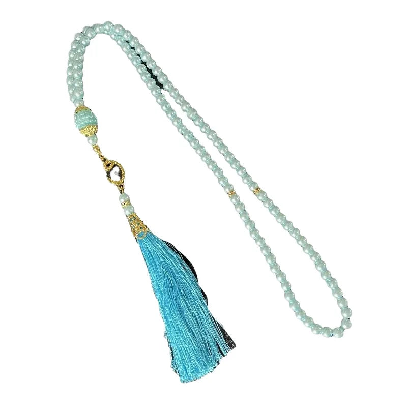 Muslim 99 Beads Tasbih Glass Imitation Pearl 6mm Thread Prayer Beads Unisex Handmade Ethnic Style Jewelry for Middle East And...