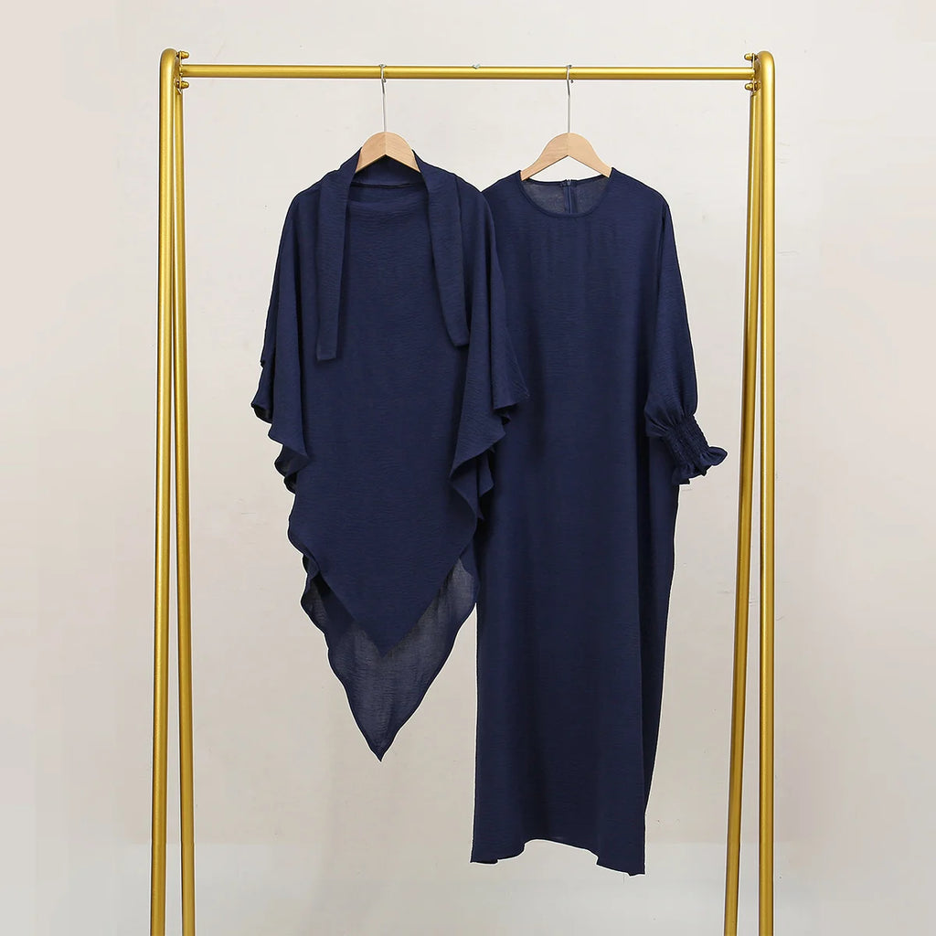 Two Piece Jilbab Prayer Set Abaya for Woman Batwing Hijab Dress Muslim Kimono Kaftan Robe Long Khimar Islam Cloth Jilbab Ramadan