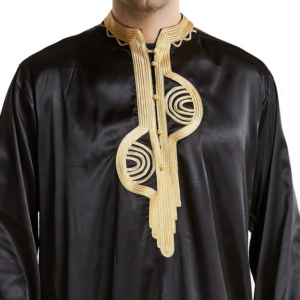 Men's Fashion Embroidered Long Robe Muslim Jubba Thobe Stand Collar Long Sleeve Daily Wear Polyester Spring Autumn