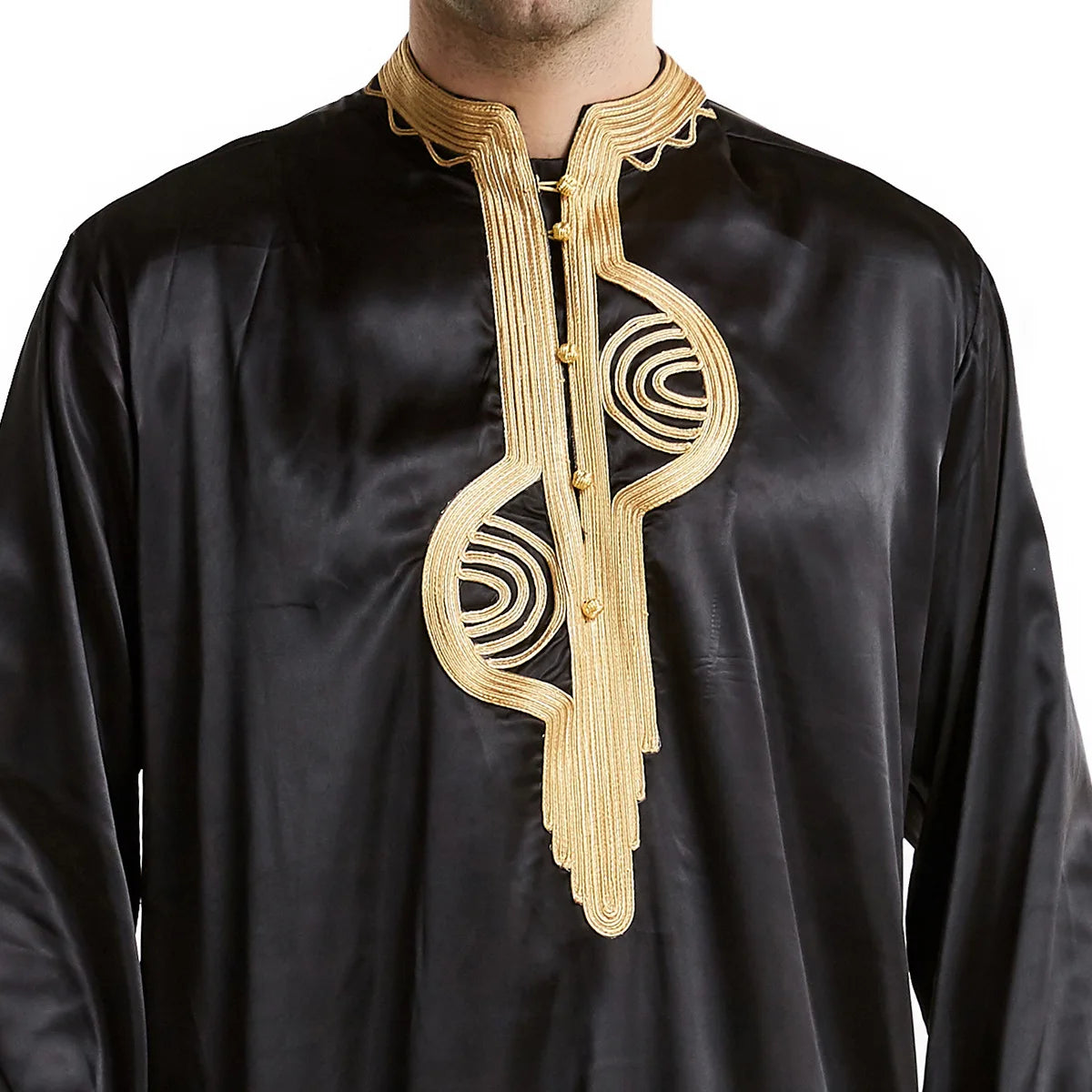 Men's Fashion Embroidered Long Robe Muslim Jubba Thobe Stand Collar Long Sleeve Daily Wear Polyester Spring Autumn