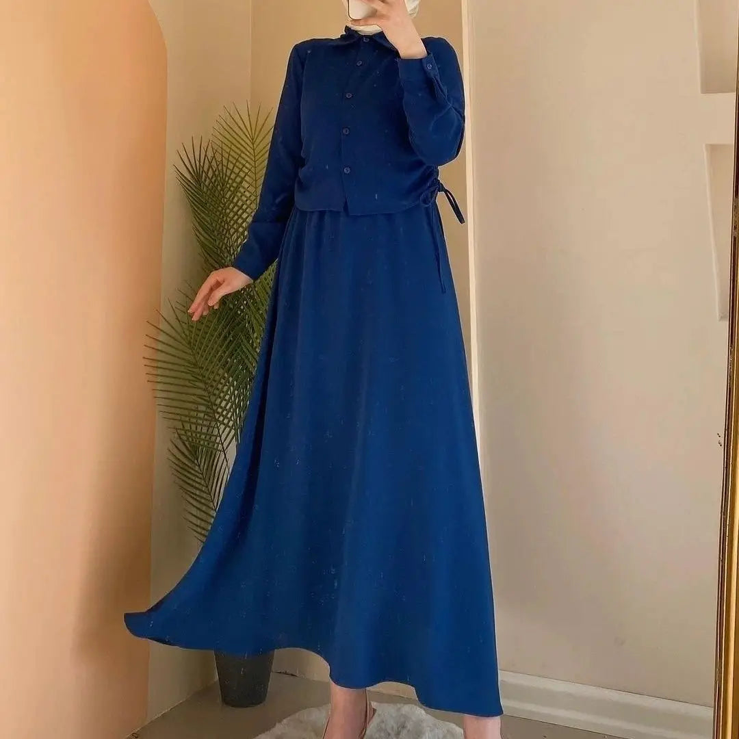 Fashionable Long Sleeve Midi Skirt Set New Arrival Two Piece Women's Clothing Spring  Detail PVC Fabric Casual Outfit