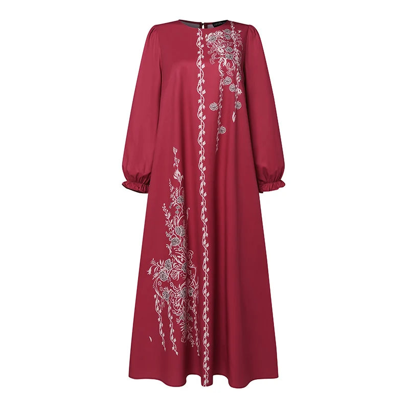 Autumn Muslim Dresses Vintage Dubai Turkey Abaya Hijab Sundress  Women Bohemian Floral Printed Long Dress Robe Femme 2025