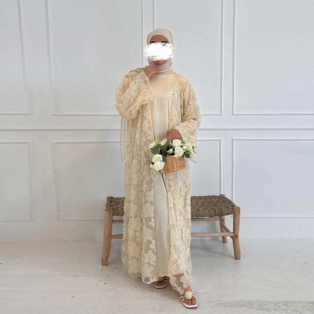 Eid Women Abaya Muslim Cardigan Dress Beading Flower Jalabiya Ramadan Vestidos Largos Islam Arab Long Robe Morocco Kaftan 2026