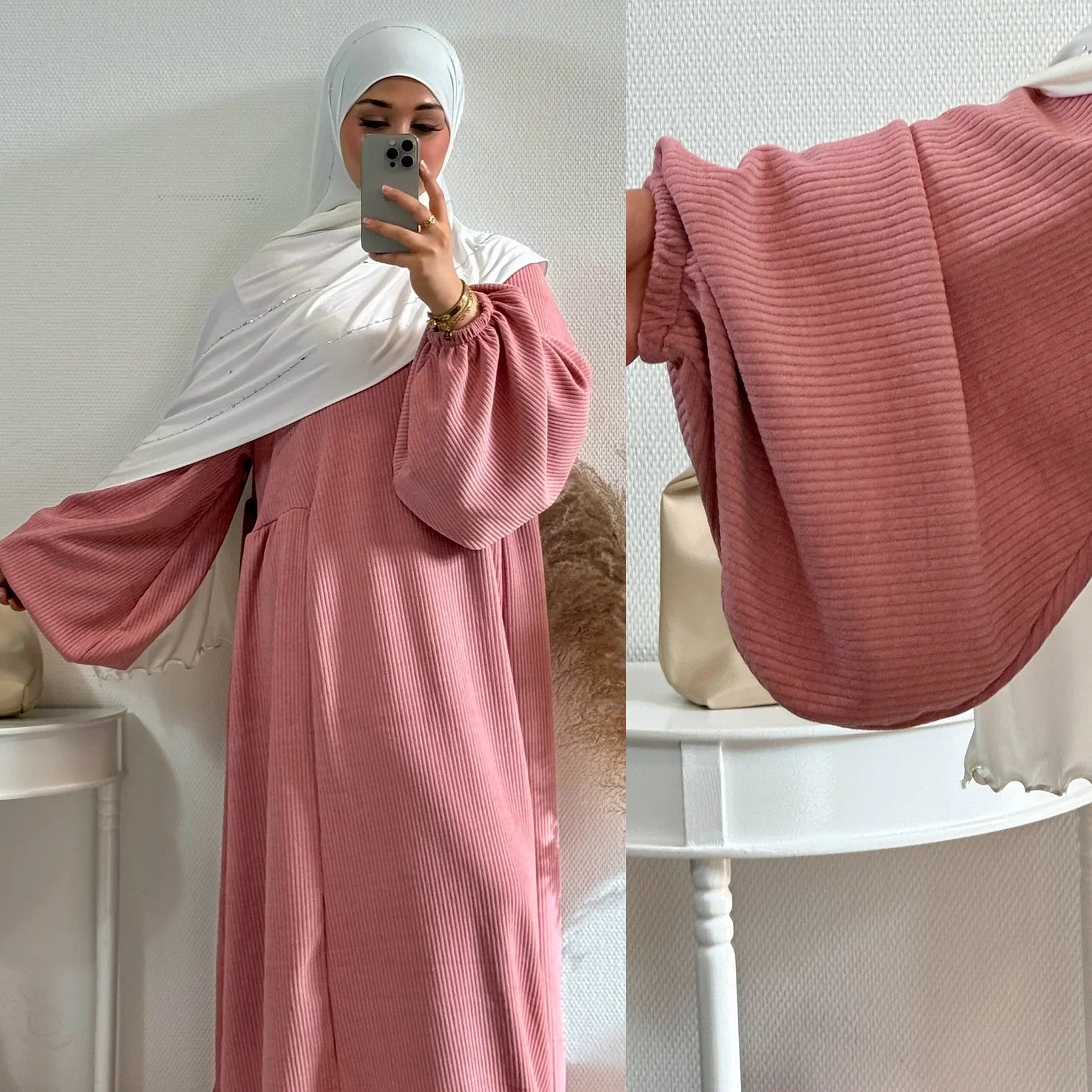 Winter Corduroy Abaya Warm Muslim Dress Closed Abayas for Women Dubai Luxury Turkey Kaftan Hijab Robe Ramadan Eid Islam Clothes