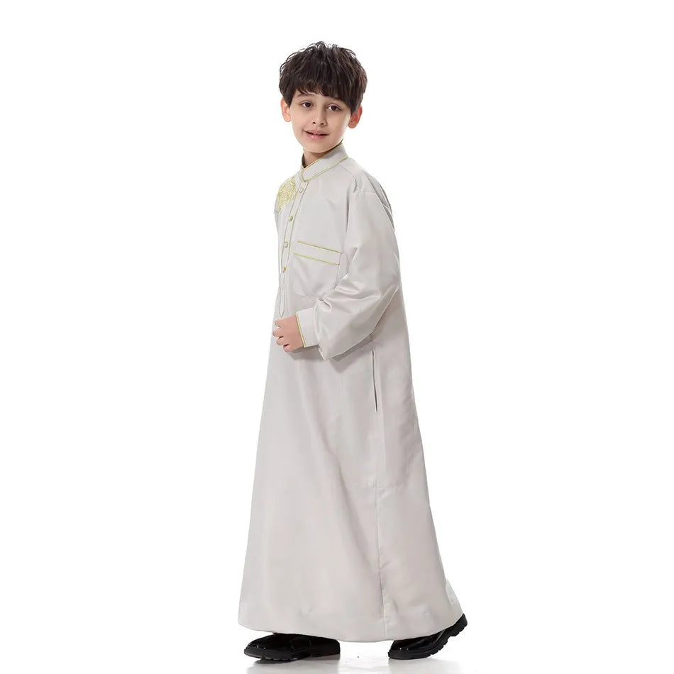 2025 New Kids Robe Children Embroidery Outfit Boys Ramadan Thawb Teens Long Sleeve National Clothes Arab Muslim Thobe 5-12 Years