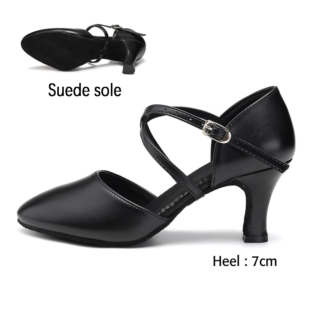 Women Dance Shoes Latin Party Tango Jazz Elegant Dancing Shoes Lace-up Suede Sole Closed Toe Microfiber Leather 7 Colors