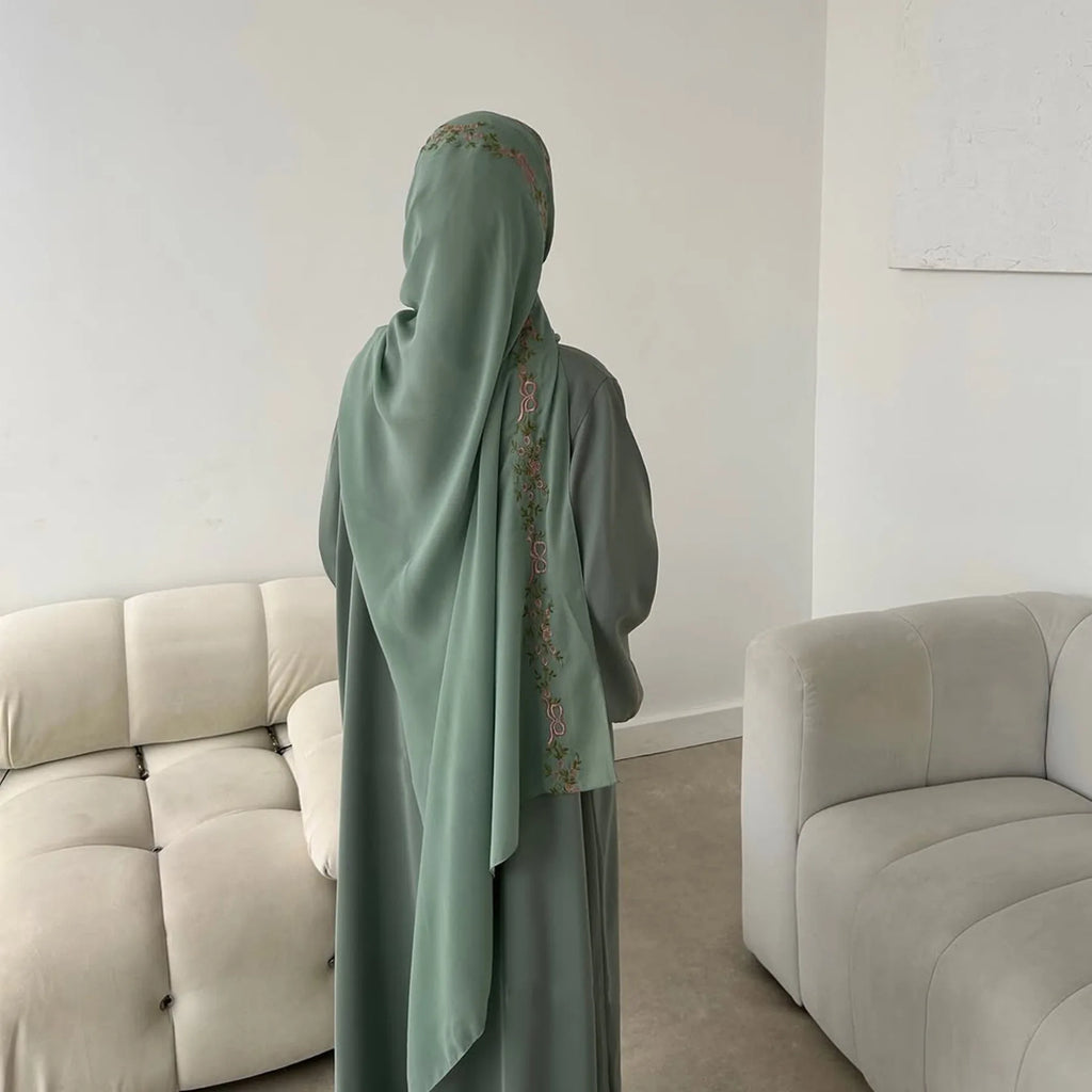 Embroidery Open Abaya and Hijab 2 Piece Set Muslim Dress Abayas for Women Dubai Luxury Islamic Clothing Kaftan Robe Ramadan Eid