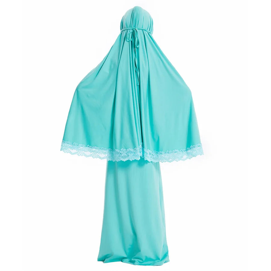 Ramadan Eid Kaftan Girls Khimar Abaya Set Kids Dubai Turkey 2 Piece Hijab Muslim Dress Islam Khimar Skirt Robe Prayer Clothes