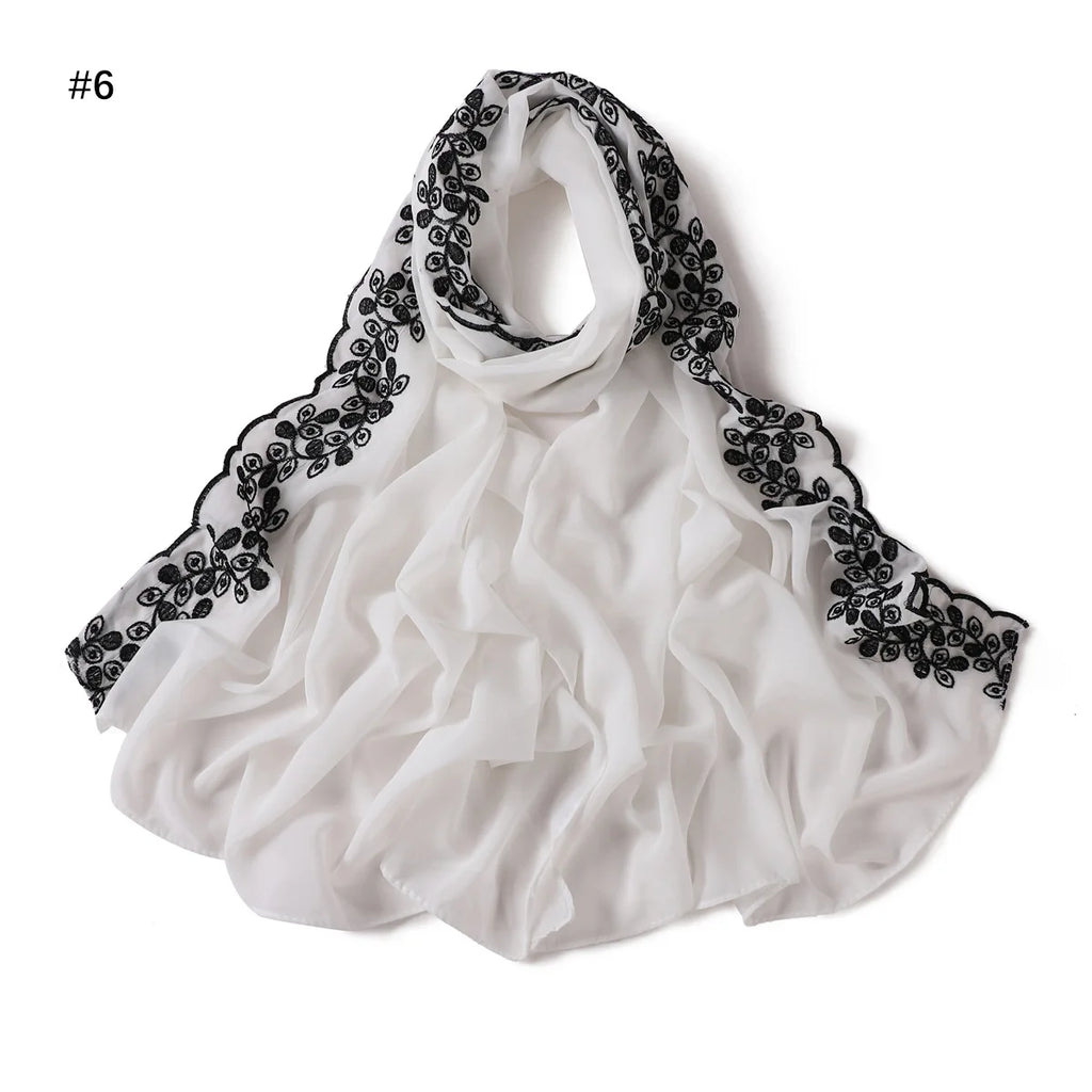Embroidery Lace Chiffon Hijabs for women Vine Heavy Pearl Industry Edge Long Scarf Light Scarf Headscarf Shawl Turban Ramadan