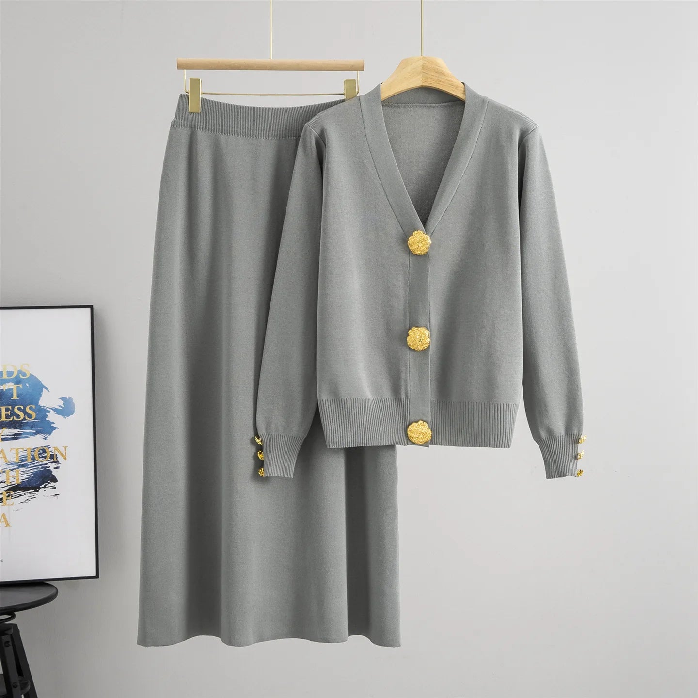 Women Knitted Sweater Muslim 2 Piece Set Cardigan Single Breasted Coat Long Skirt Suit Knit Outfits Morocco Autumn Winter 2025