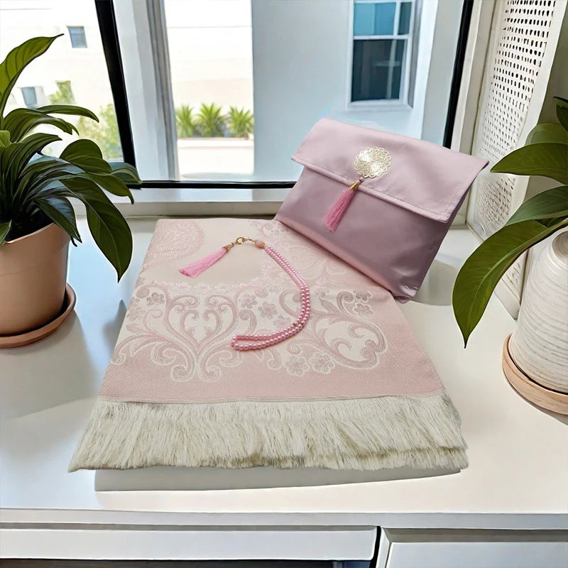 3pcs/set Muslim Prayer Mat Set Middle East Prayer Rug Prayer Beads Travel Worship Blanket Set Ramadan Gifts Islamic Sejadah