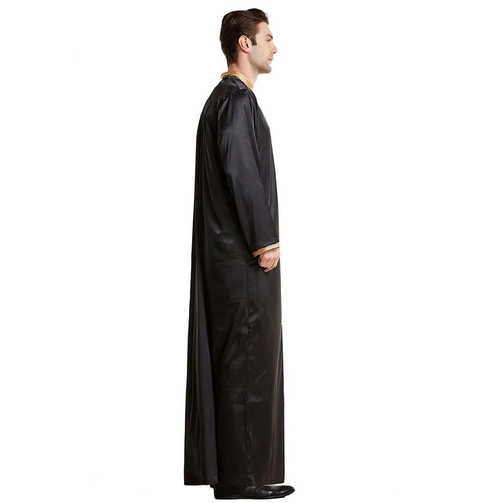 Men's Fashion Embroidered Long Robe Muslim Jubba Thobe Stand Collar Long Sleeve Daily Wear Polyester Spring Autumn