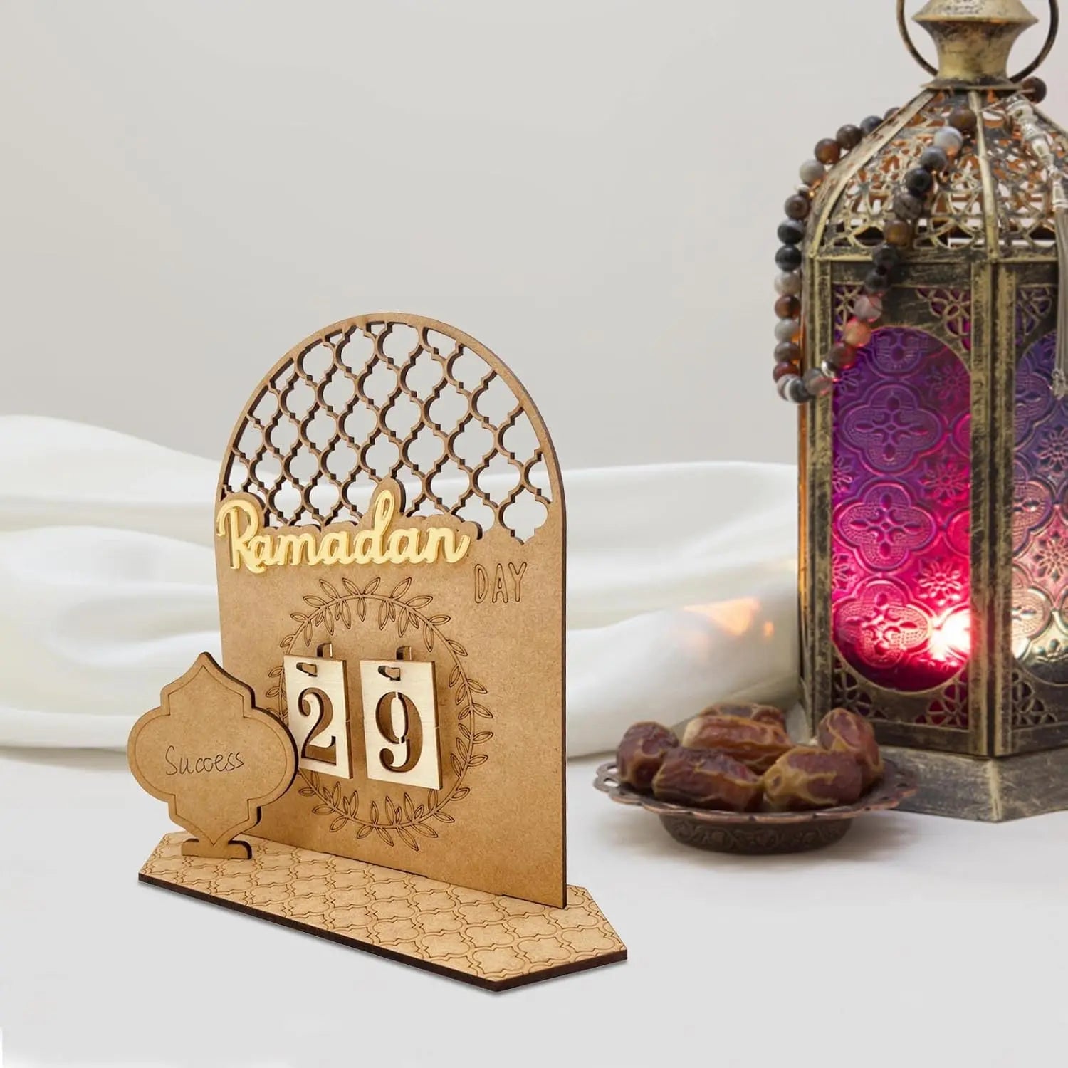 Wooden Ramadan Eid Countdown Calendar Islamic Mubarak-Themed Party Supplies for Home Room Decoration Indoor Desk Accessory