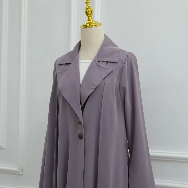 Ramadan Muslim Modest Dress for Women Elegant Two-piece Dubai Blazer-collar Abaya with Hijab Eid Islamic Turkey Kaftan Robe