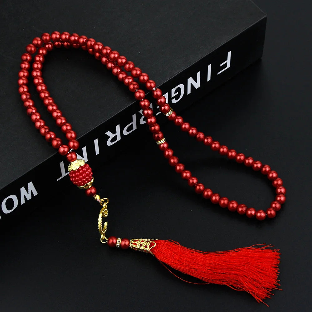Sunspicems Allah Mohammed Rosary Bracelets TASBIH Muslim Prayer Beads Turkish Style 99 Beads Glass Pearls Charm Bracelets Gift