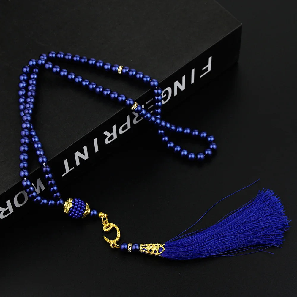 Sunspicems Allah Mohammed Rosary Bracelets TASBIH Muslim Prayer Beads Turkish Style 99 Beads Glass Pearls Charm Bracelets Gift