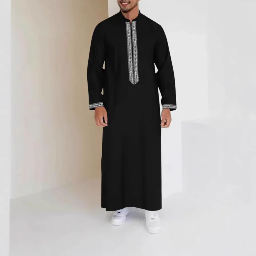 Men's Muslim Long Robe Zipper Collar Arabic Style Simple Cross-Border Long Coat Jacket Casual Wardrobe Essential