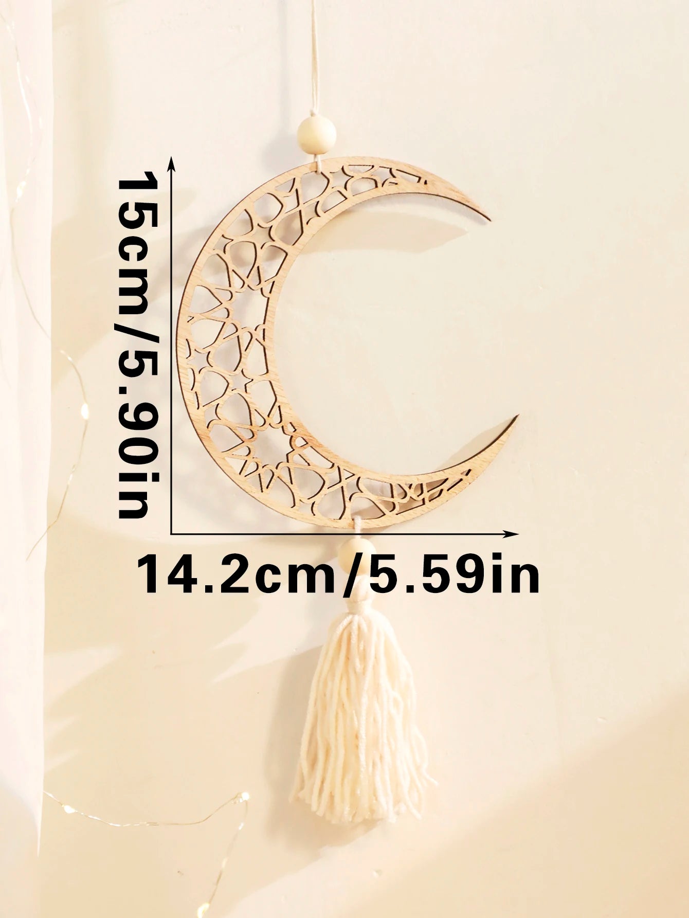 1/3Pcs Wooden Ramadan Hanging Ornaments With Tassels ,Eid Mubarak muslim decor Ramadan Kareem，Khaki Moon Ornaments Crafts Gift