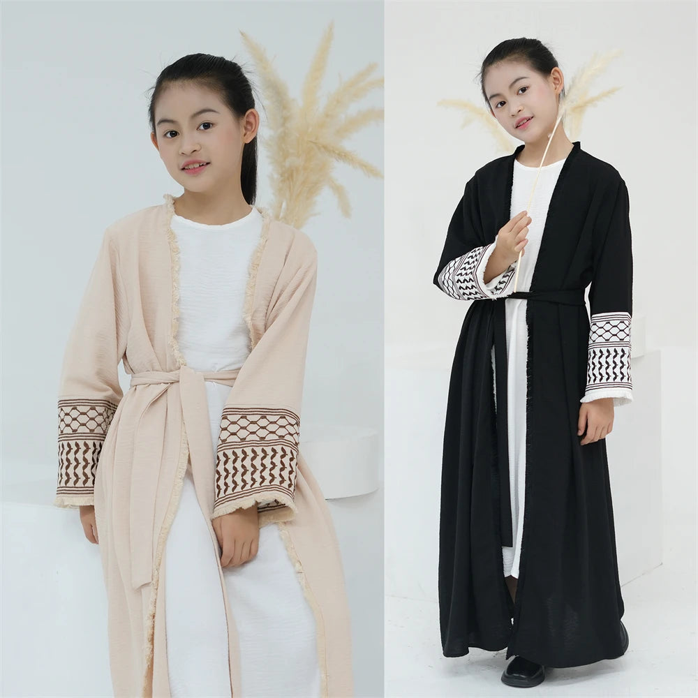 Open White Black Plain Abayas For Child Kids Modest Abaya Dubai Muslim Kaftan Under Dress Girl Robe Caftan Marocain Musulmane