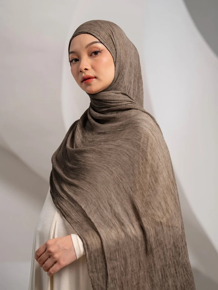 Rayon Cotton Hijab with Inner Cap Set Premium Wrinkle Scarf Headscarf Shawl Dirty Dyed Vintage Soft Muslim Turban Hijabs Women