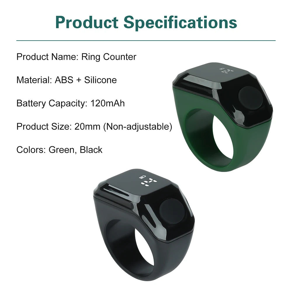 Smart Ring Counter Bluetooth APP Control OLED Display Silent Touch Type-C Rechargeable Muslims Zikr Ring Prayer Finger Counter