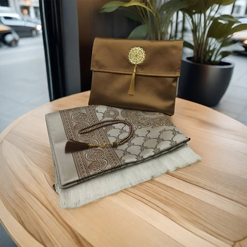 3pcs/set Muslim Prayer Mat Set Middle East Prayer Rug Prayer Beads Travel Worship Blanket Set Ramadan Gifts Islamic Sejadah