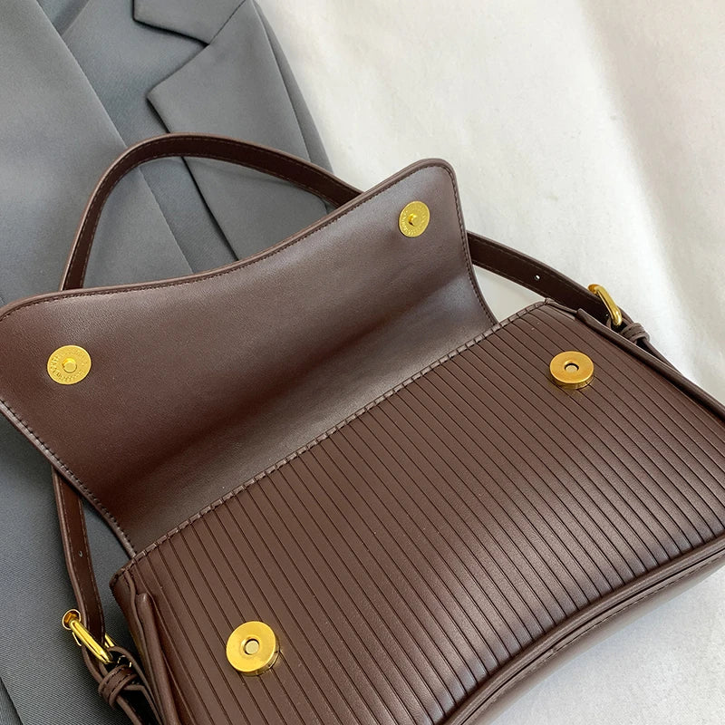 Solid Color Striped Flannel Women Crossbody Bag Quiet Luxury Designer Bag Fashionable Elegant PU Leather Shoulder Bags for Women