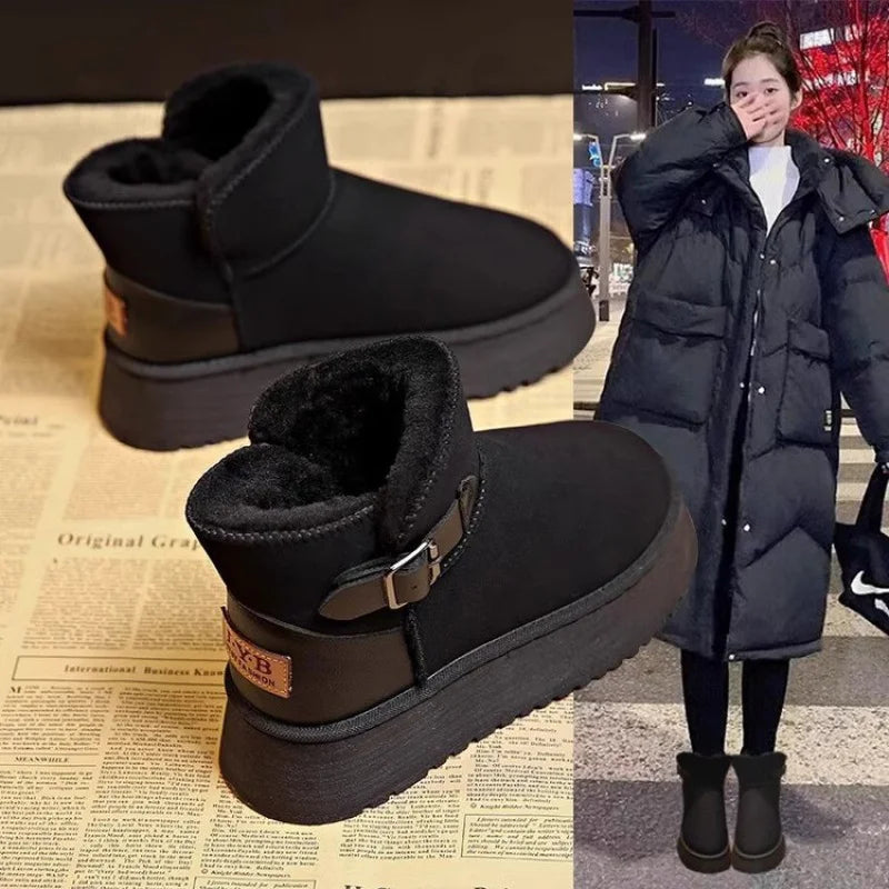 Retro Snow Boots Women Winter Women Shoes 2025 New Style Fleece-Lined Cotton Shoes With Thick Soles