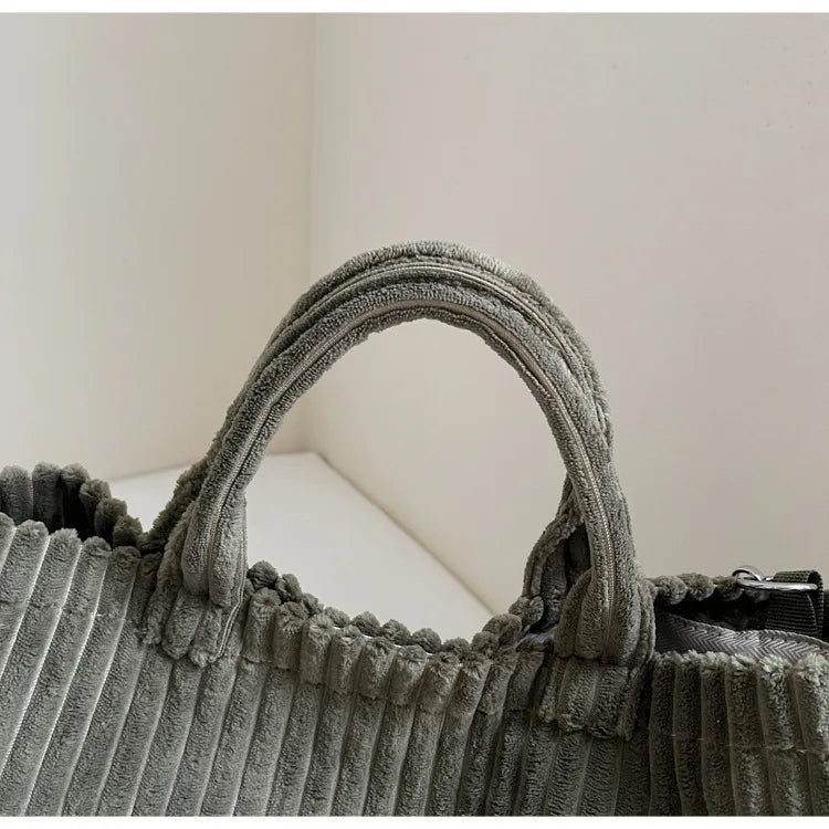 Large Capacity Striped Velvet Handbag Shoulder Bag for Woman Handbags Crossbody Bags, Versatile Letter Corduroy Women's Tote Bag