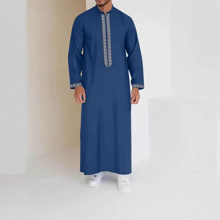 Men's Muslim Long Robe Zipper Collar Arabic Style Simple Cross-Border Long Coat Jacket Casual Wardrobe Essential