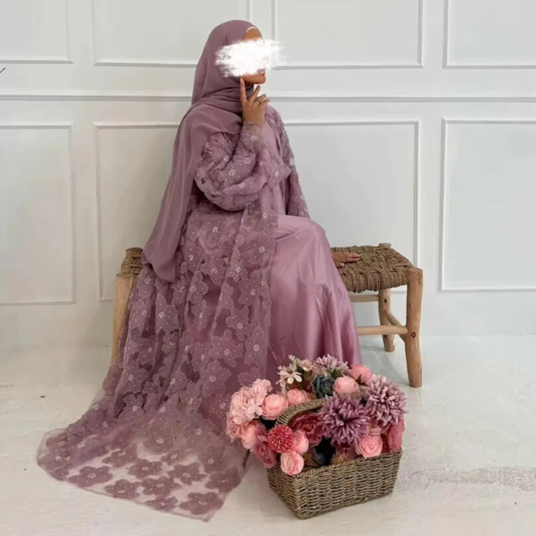 Eid Women Abaya Muslim Cardigan Dress Beading Flower Jalabiya Ramadan Vestidos Largos Islam Arab Long Robe Morocco Kaftan 2026