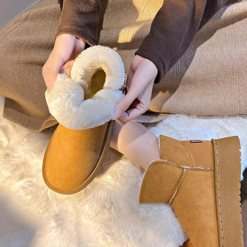 Retro Snow Boots Women Winter Women Shoes 2025 New Style Fleece-Lined Cotton Shoes With Thick Soles
