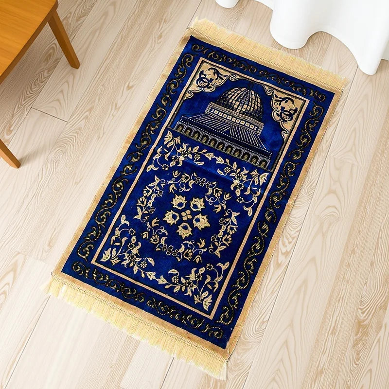 Islamic  Velvet Prayer Rug (650g) | Muslim Prayer Mat Size 110 x 70 cm Thick Plush MatPerfect Ramadan Eid Gift