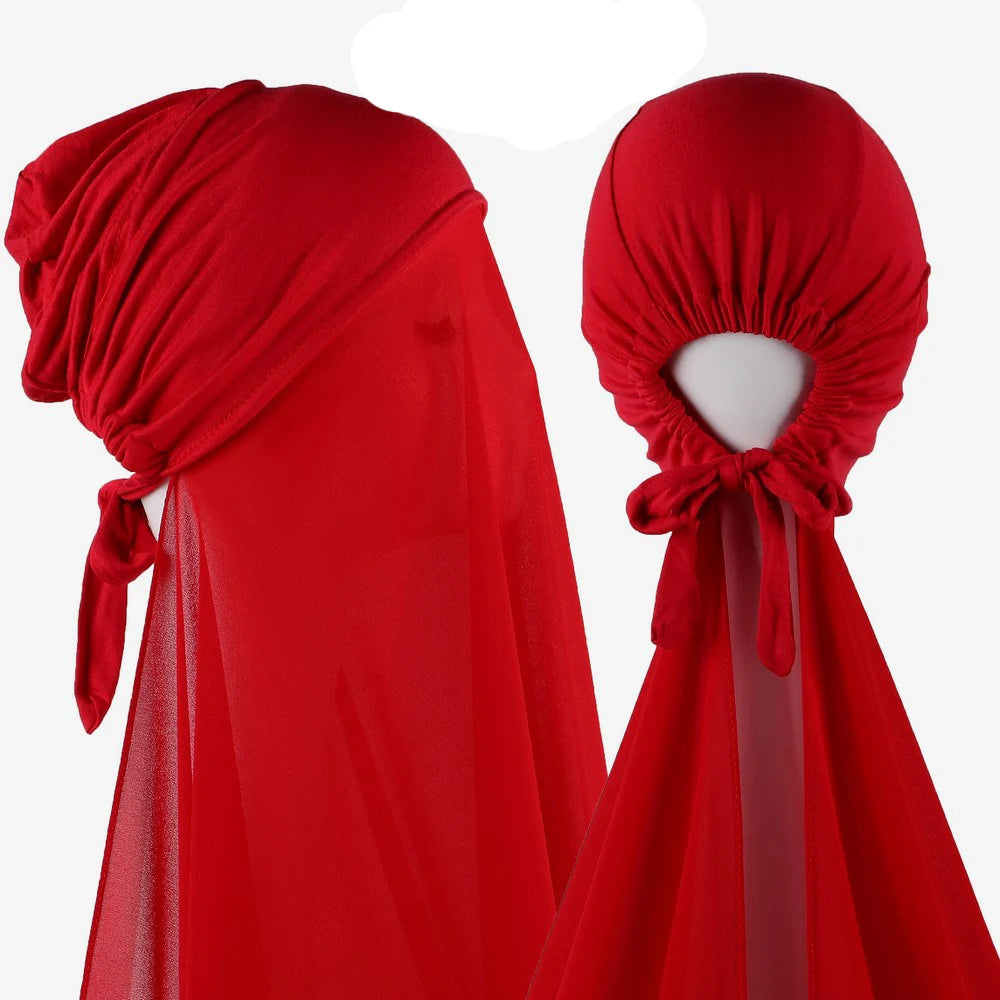 Muslim Instant Hijab Women Bonnet with Chiffon Shawl Head Scarf Cap Inner Headband Stretch Hijab Cover Headwrap Turbante