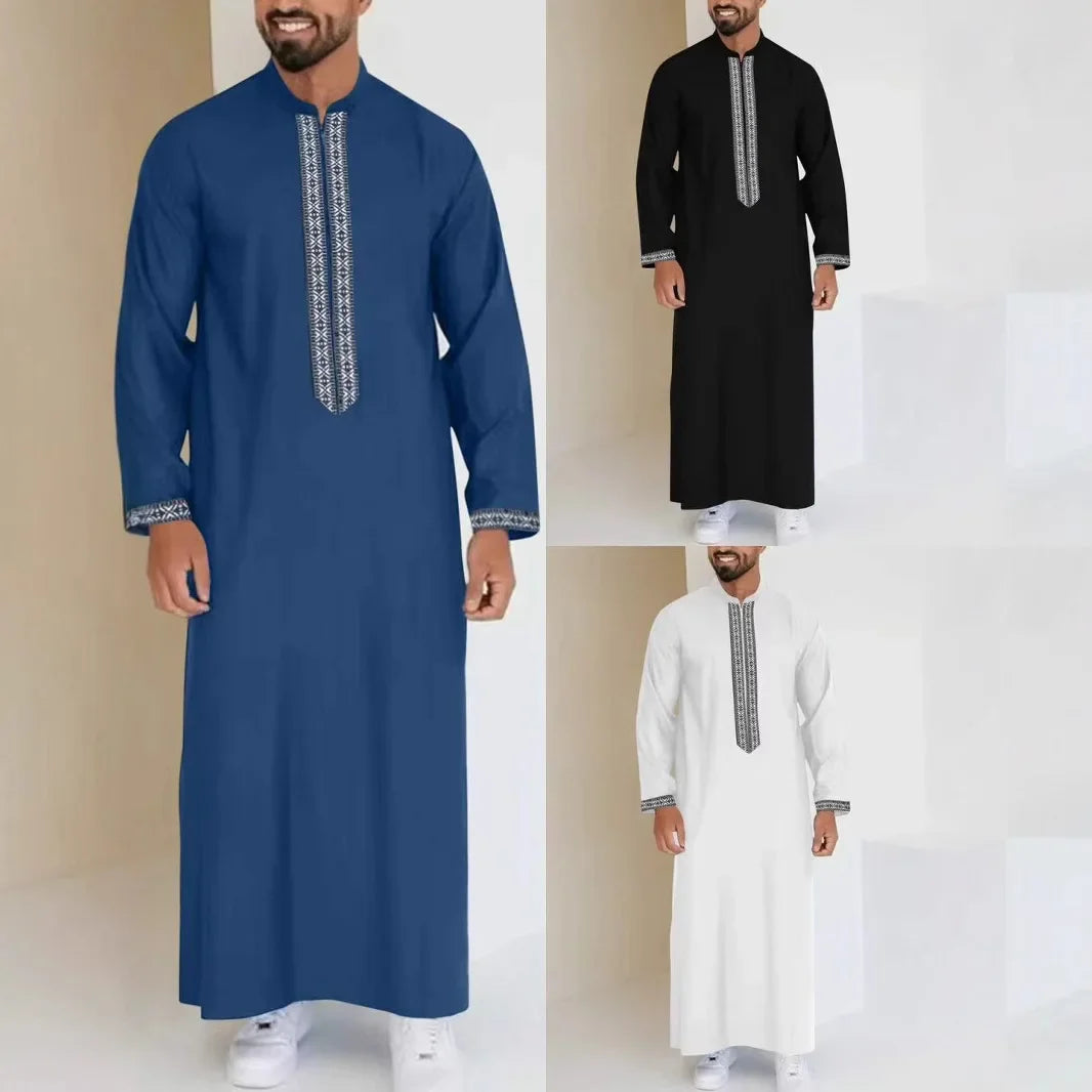 Men's Muslim Long Robe Zipper Collar Arabic Style Simple Cross-Border Long Coat Jacket Casual Wardrobe Essential
