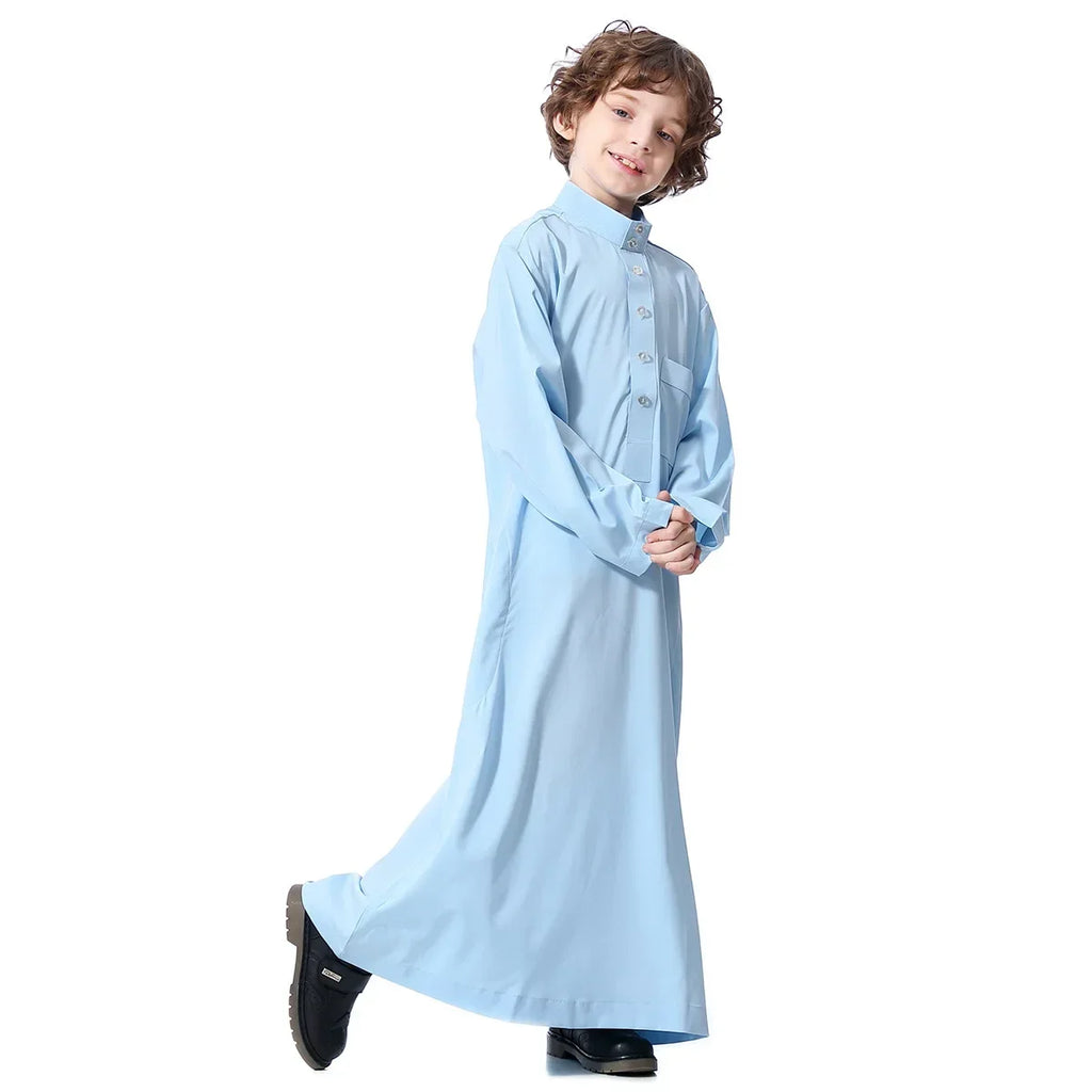 Muslim Saudi Arab Boys Robe Kids Abaya Kaftan Prayer Islam Ramadan Clothing Long Sleeve Thobe Middle East Teenage Dress Dubai