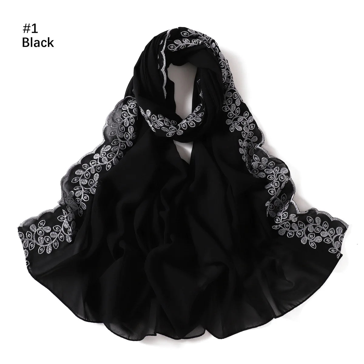 Embroidery Lace Chiffon Hijabs for women Vine Heavy Pearl Industry Edge Long Scarf Light Scarf Headscarf Shawl Turban Ramadan