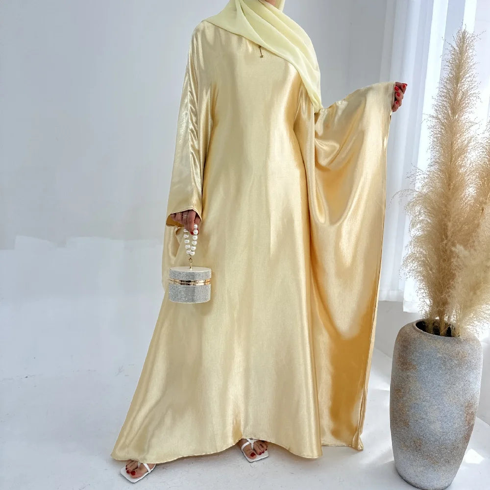 Batwing Satin Shimmer Abaya Damen Dubai Luxury Islam Muslim Kaftan Dress Women Kebaya Vestidos Djellaba Robe Femme Musulmane